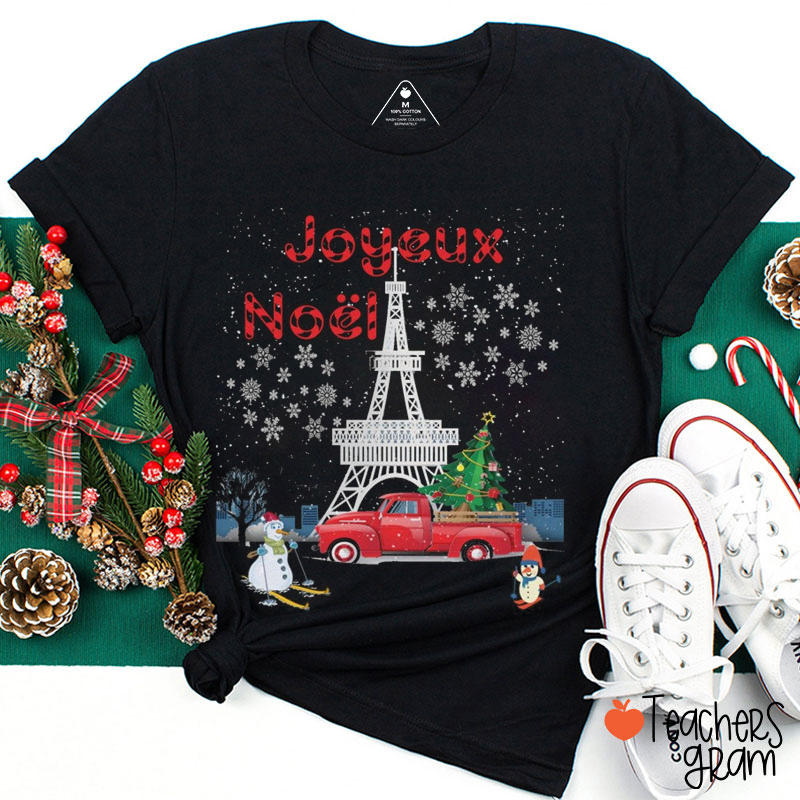 Joyeux Noël Eiffel Tower Snowman Christmas French Teacher T-Shirt