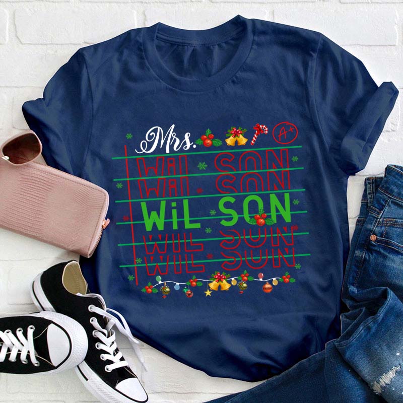 Personalized Christmas Name Teacher T-Shirt