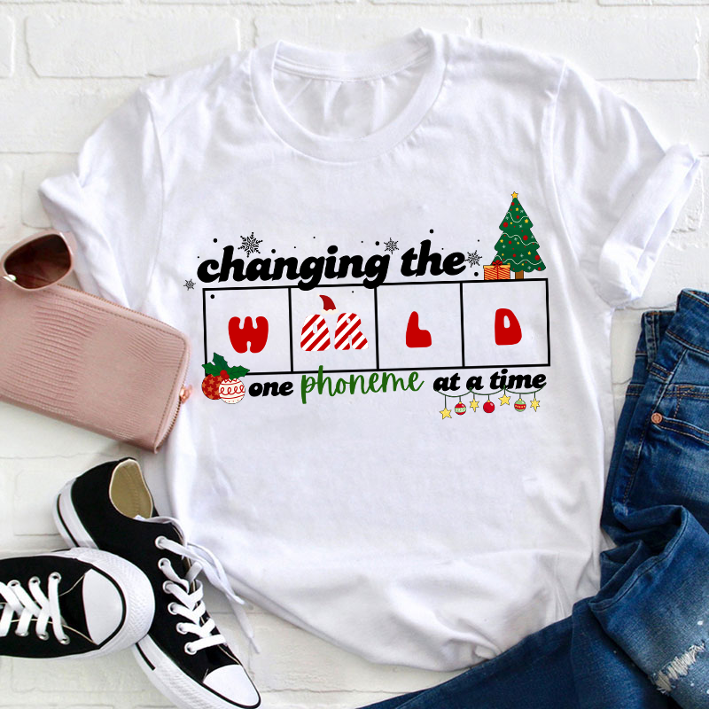 Changing The World One Phoneme At A Time Christmas Teacher T-Shirt