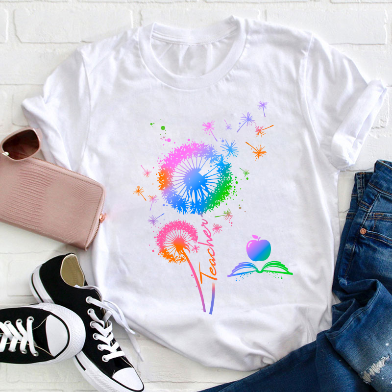 Colorful Dandelions Teacher T-Shirt