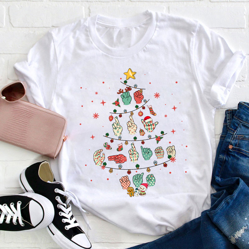 Gesture Christmas Tree Teacher T-Shirt