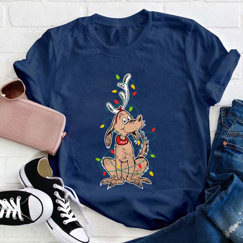 Puppy Elk Surrounded By Lights Teacher T-Shirt