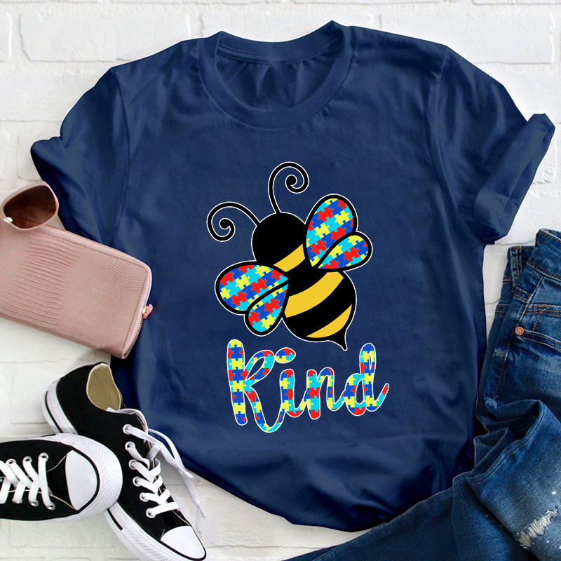 Bee Kind Colorful Puzzle Teacher T-Shirt