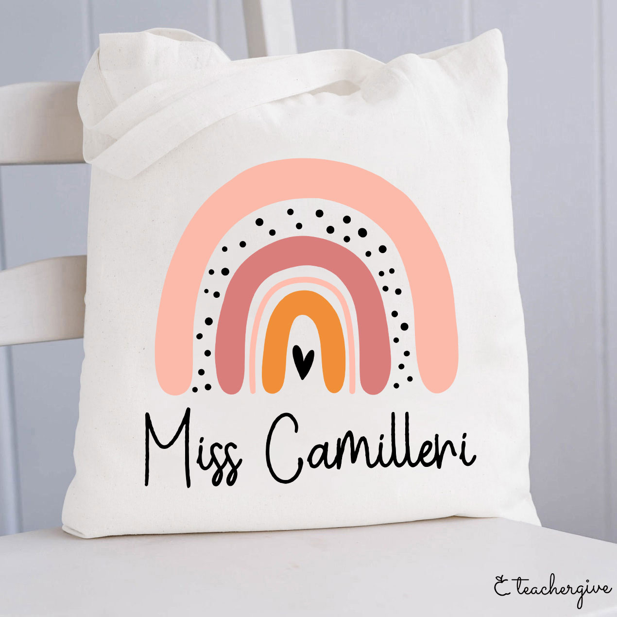 Personalized Pink Rainbow Teacher Tote Bag