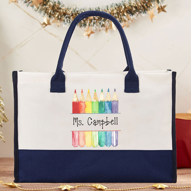 Personalized Teacher Letter Colorful Pencils Teacher Cotton Tote Bag