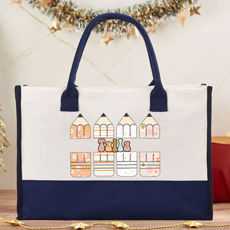 Personalized Colour Pencil Teacher Name Teacher Cotton Tote Bag
