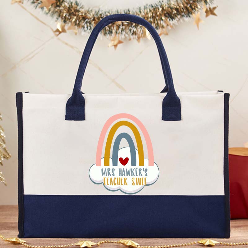 Personalized Name Teacher Stuff Cotton Tote Bag