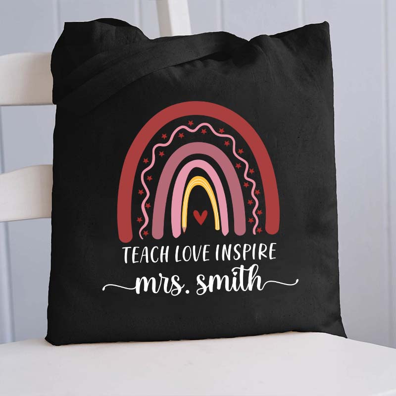 Personalized Teach Love Inspire  Pink Rainbow Teacher Tote Bag