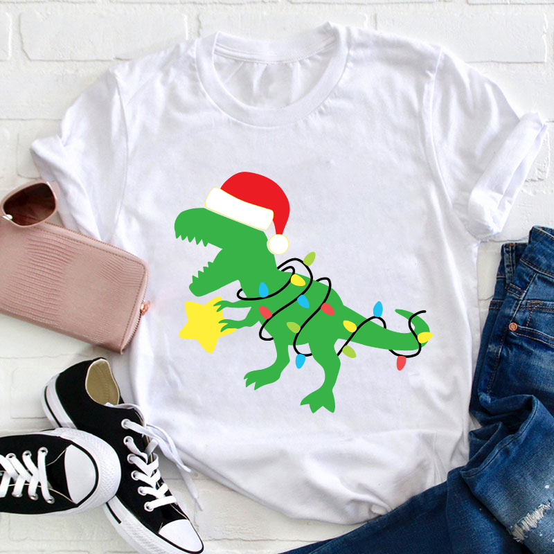 Little Dinosaurs Surrounded By Lanterns Teacher T-Shirt