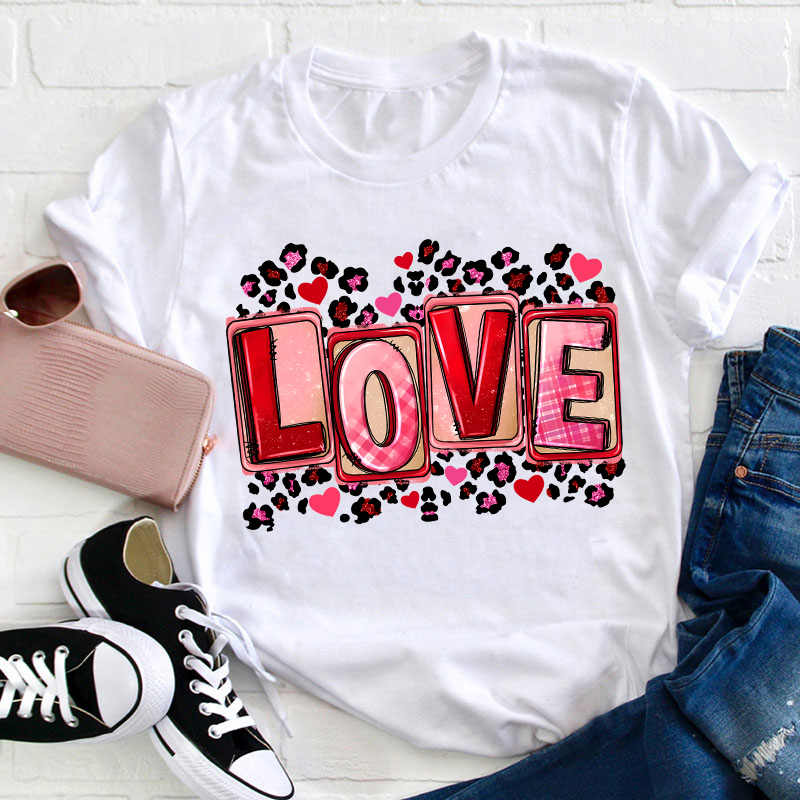 Pink Leopard Love Teacher T-Shirt