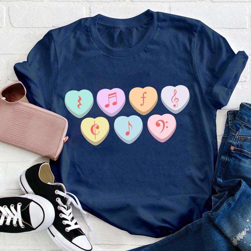 Music Note Heart Candy Teacher T-Shirt