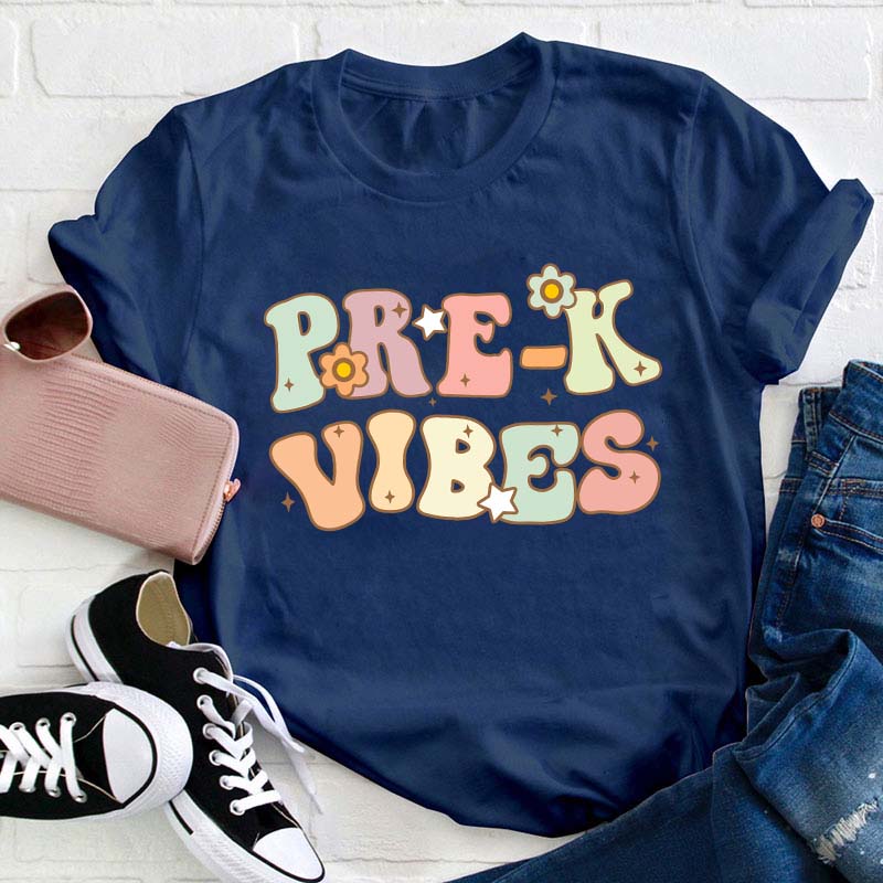 Personalized Cute Vibes Teacher T-Shirt