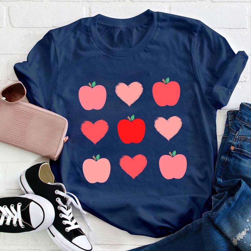 Apple Heart Valentines Day Teacher T-Shirt