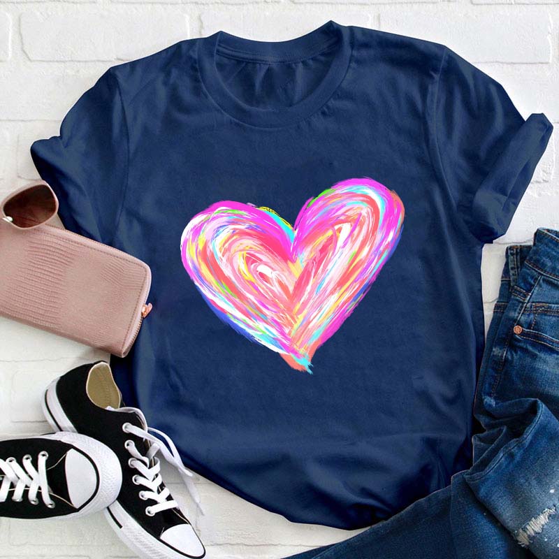 Colorful Rainbow Heart Teacher T-Shirt