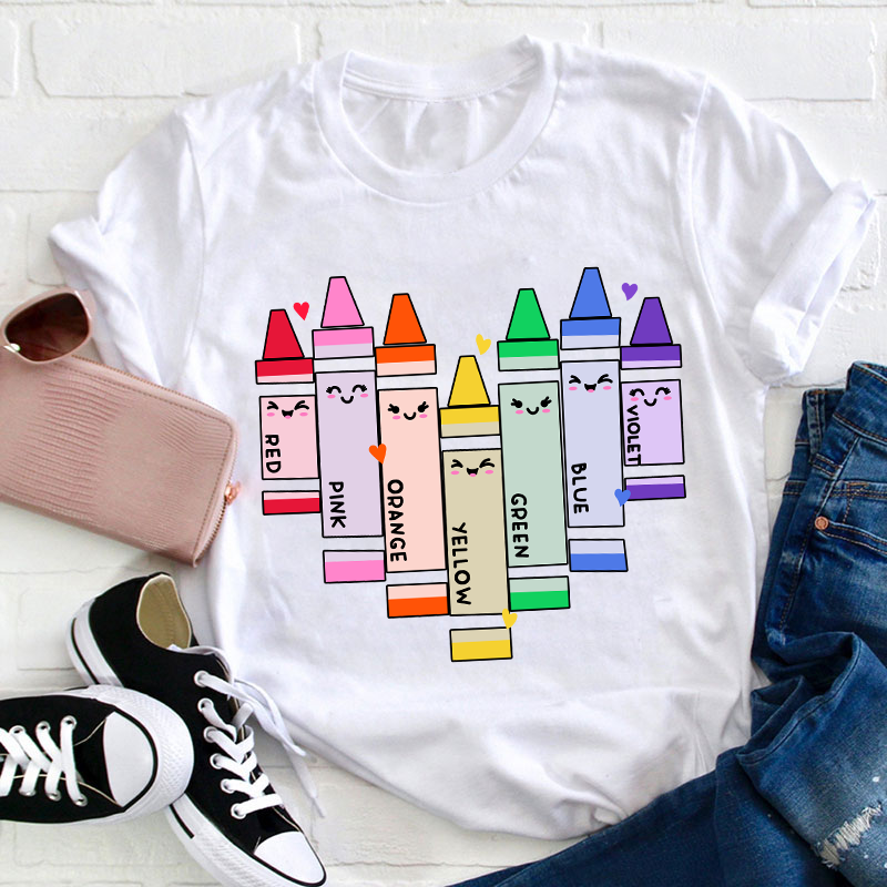 Colorful Crayons Heart Teacher T-Shirt