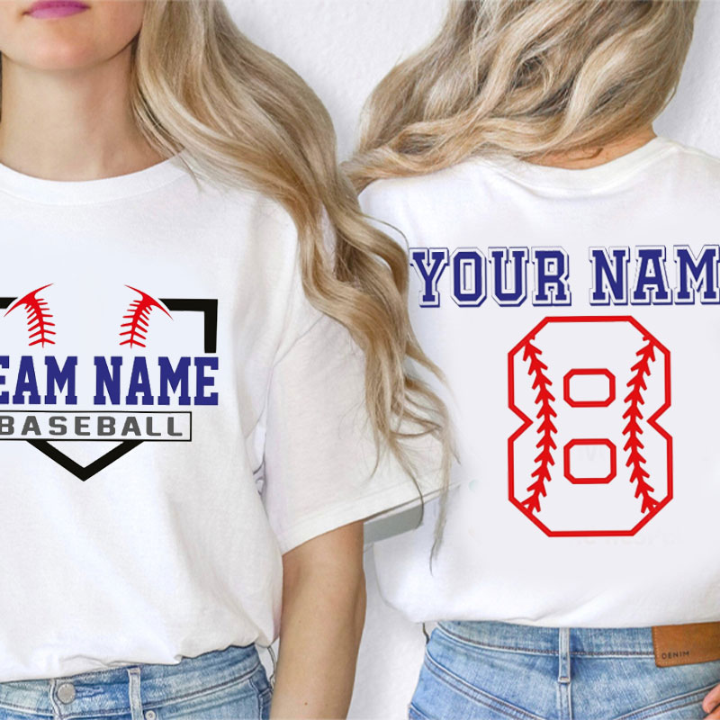 Personalized Baseball Numbers Team Name Teacher Two Sided T-Shirt