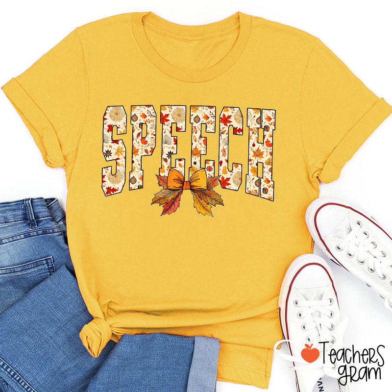 Personalized Job Title Autumn Leaves Bow Teacher T-Shirt