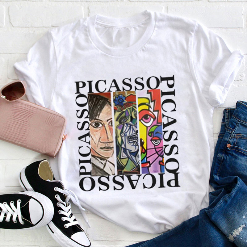 Portrait Made With Collage And Acrylic Paint Teacher T-Shirt