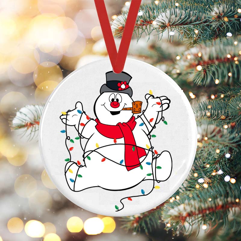 Frosty The Snowman Christmas Lights Teacher Ceramic Christmas Ornament