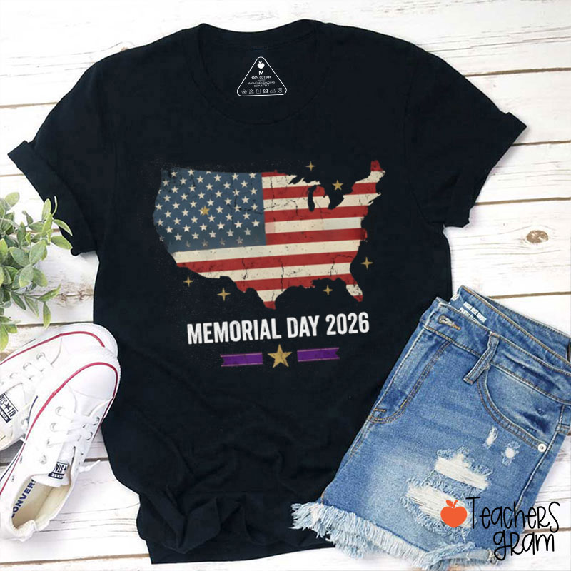 American Map Memorial Day 2026 Teacher T-Shirt