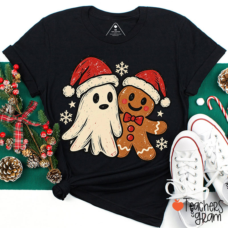 Christmas Ghost And Gingerbread Man Teacher T-Shirt