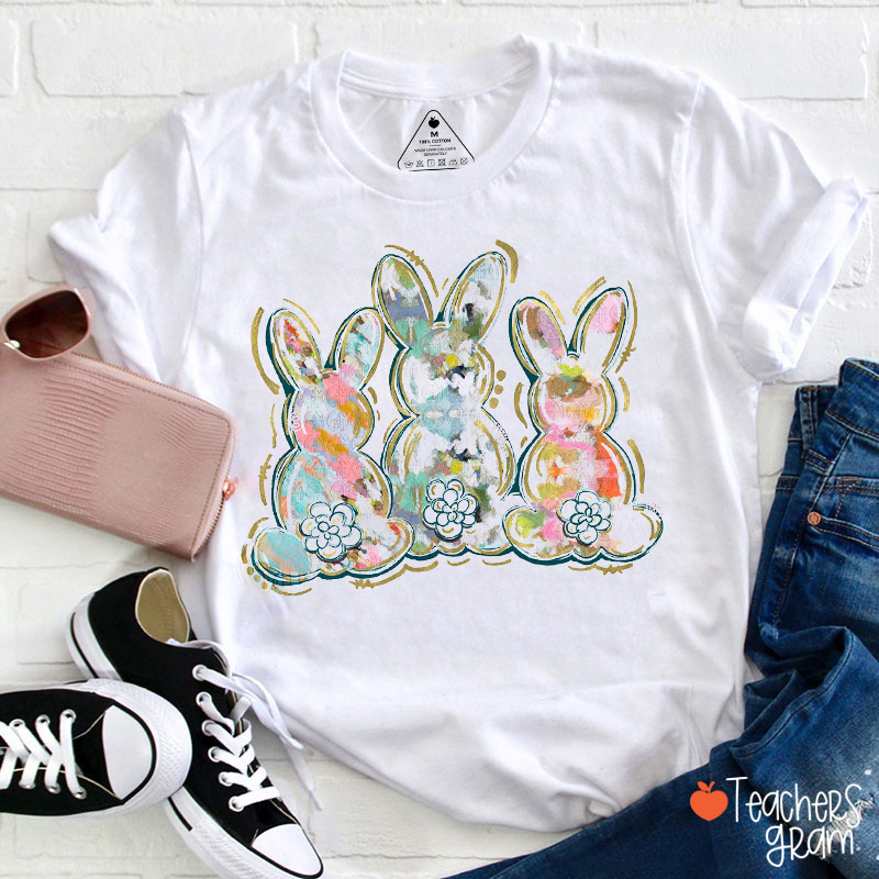 Watercolor Bunny Happy Easter Teacher T-Shirt