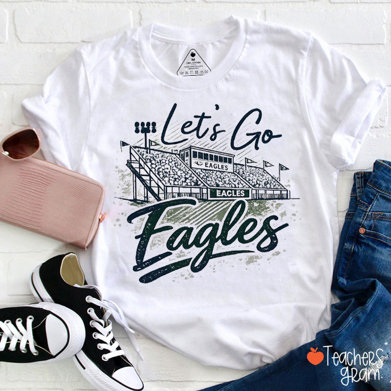 Personalized Mascot Name And Color Retro Stadium Let's Go Teacher T-Shirt