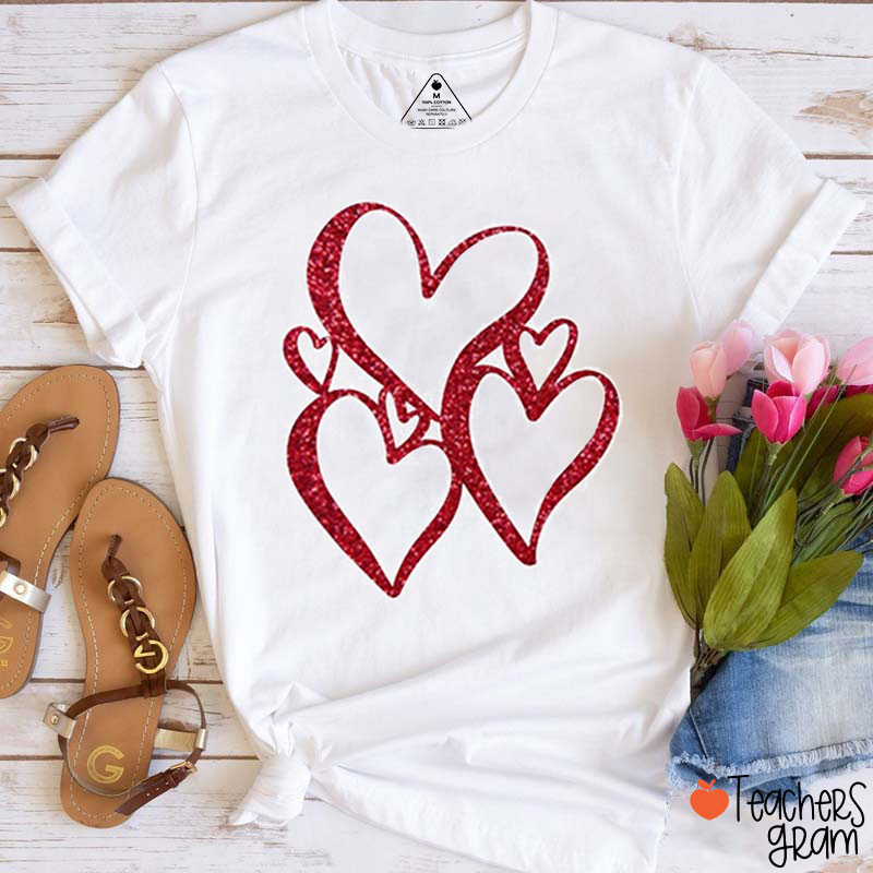 Glitter Red Love Teacher T-Shirt