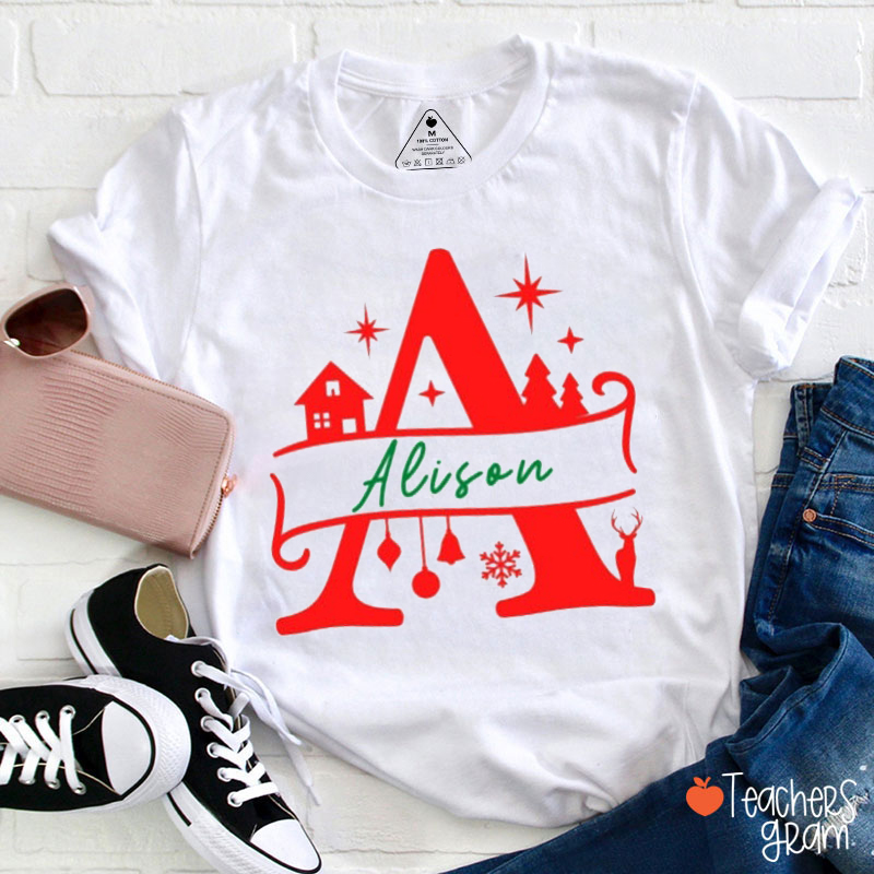 Personalized Name Christmas Element Icons Teacher T-Shirt