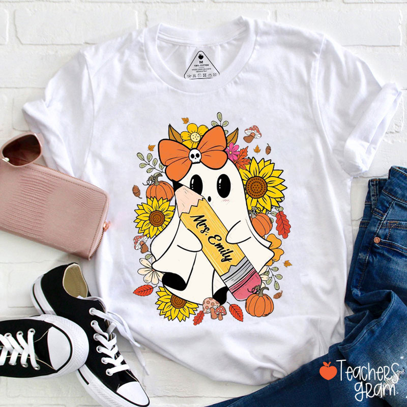 Personalized Name Pencil Ghost Teacher T-Shirt