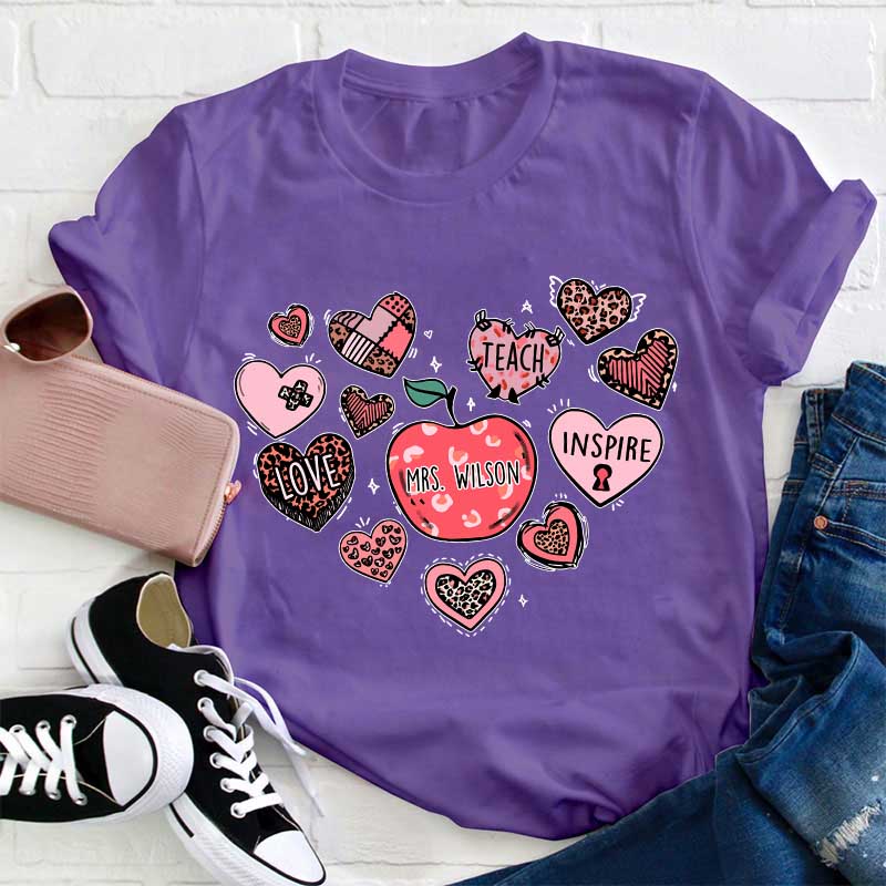 Personalized Teach Love Inspire Heart Teacher T-Shirt