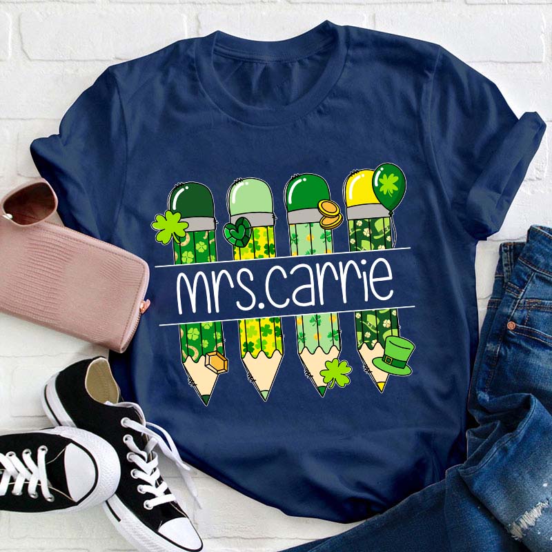 Personalized Green Pencil Teacher T-Shirt