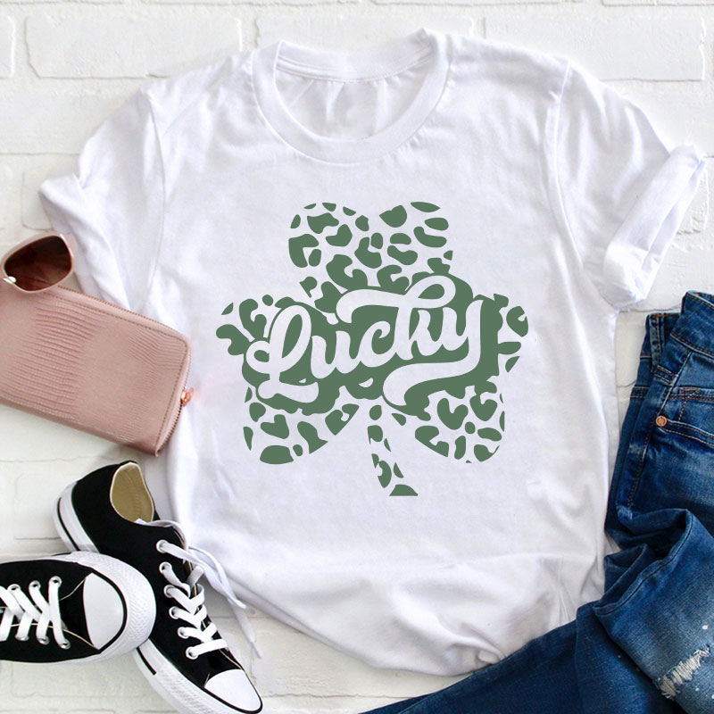 Lucky Leopard Clover Teacher T-Shirt