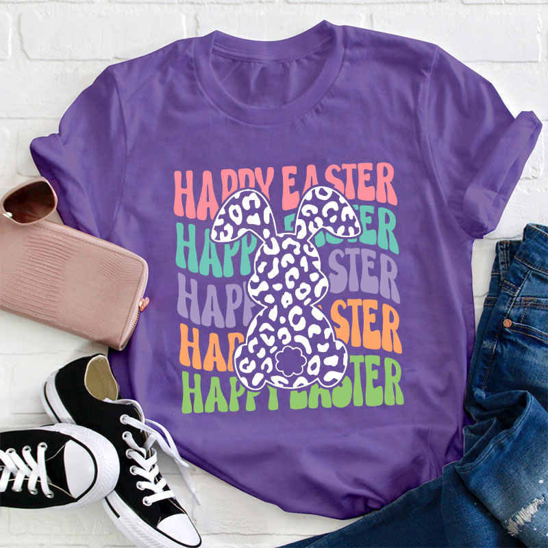 Happy Easter Leopard Bunny Teacher T-Shirt