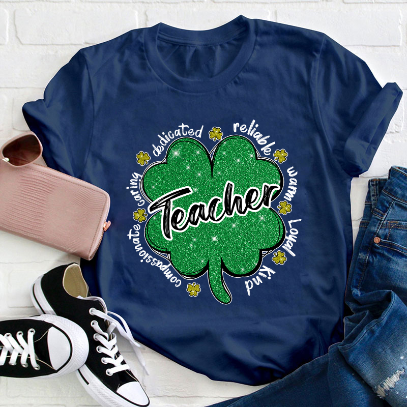 Glitter Motivate Shamrock Teacher T-Shirt