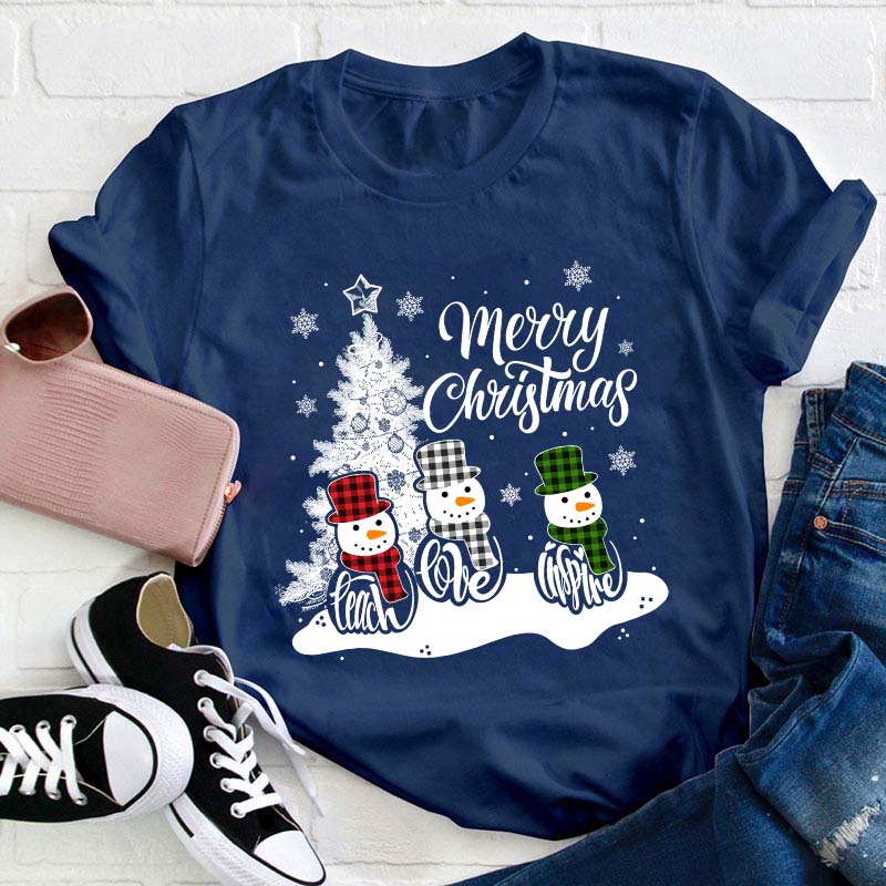 Merry Christmas Teach Love Inspire Teacher T-Shirt