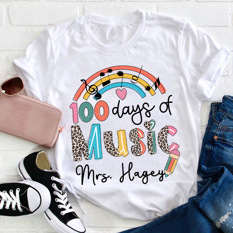 Personalized Name 100 Days Of School Music Teacher T-Shirt
