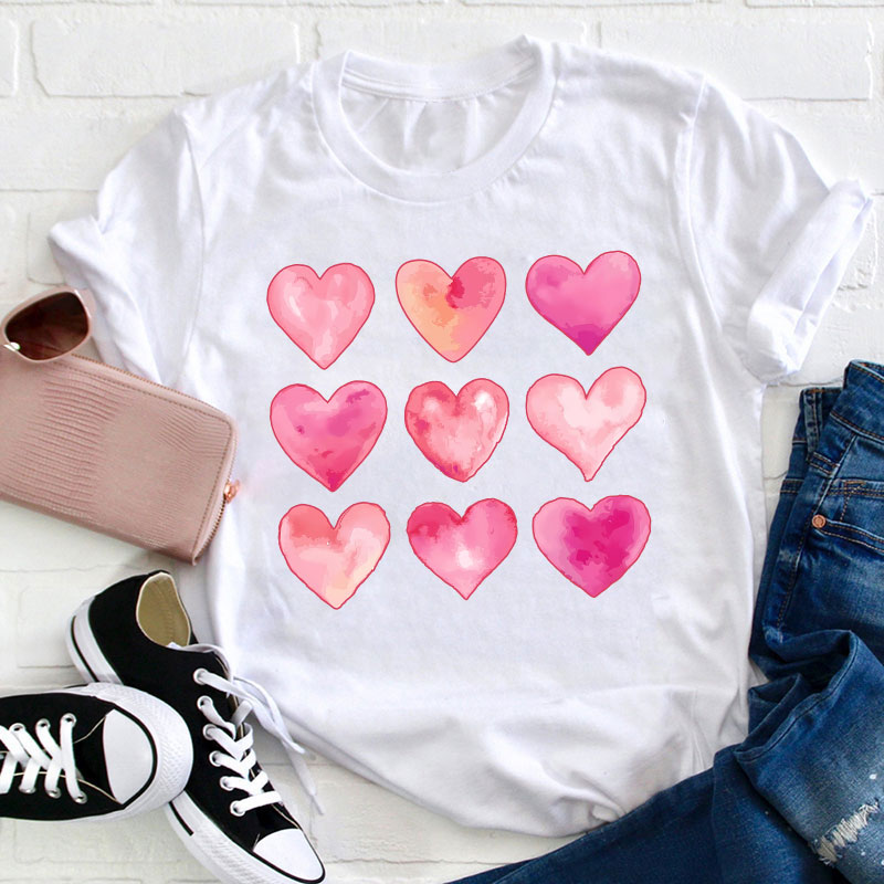 Nine Pink Hearts Teacher T-Shirt