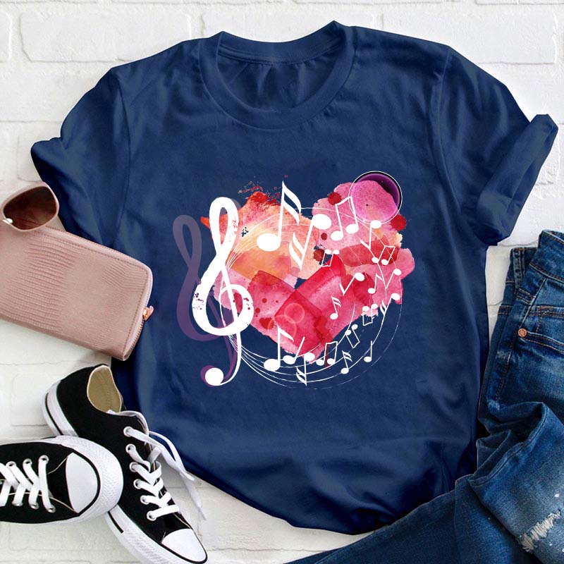 Pink Heart Love Song Teacher T-Shirt