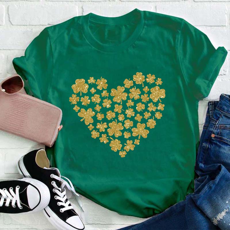 Heart Shamrock Teacher T-Shirt