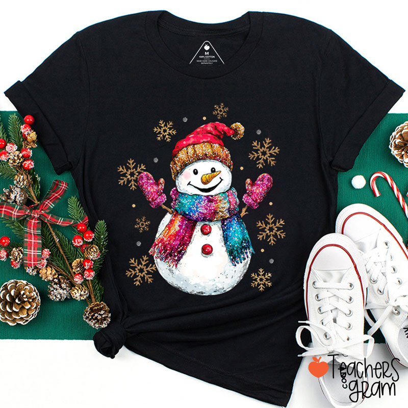 Colorful Scarves Snowman Teacher T-Shirt