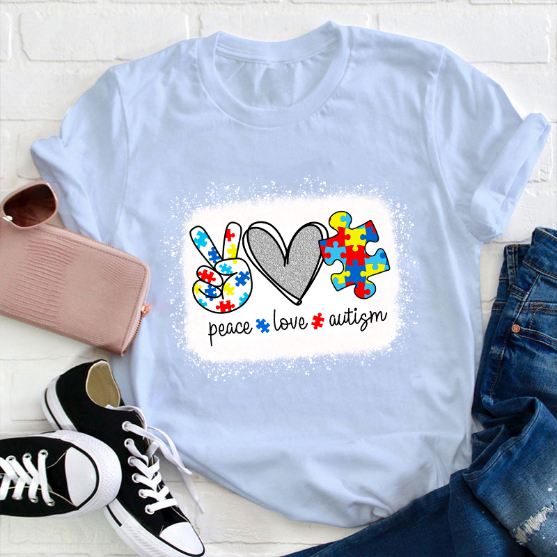 Puzzle Peace Love Autism Teacher T-Shirt
