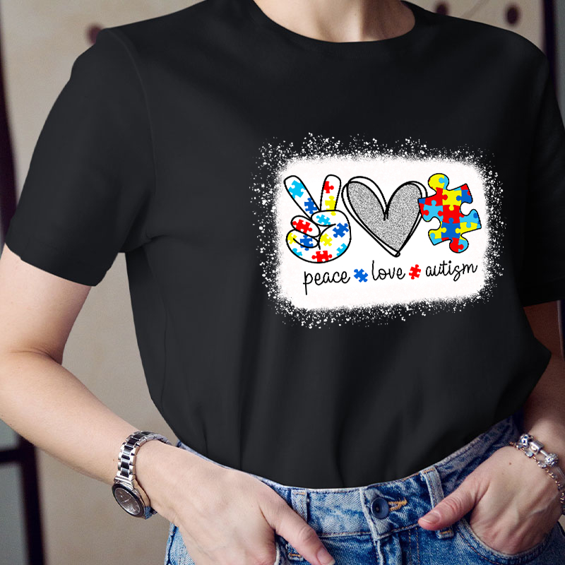 Puzzle Peace Love Autism Teacher T-Shirt
