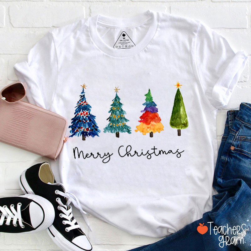 A Variety Of Christmas Trees Merry Christmas Teacher T-Shirt