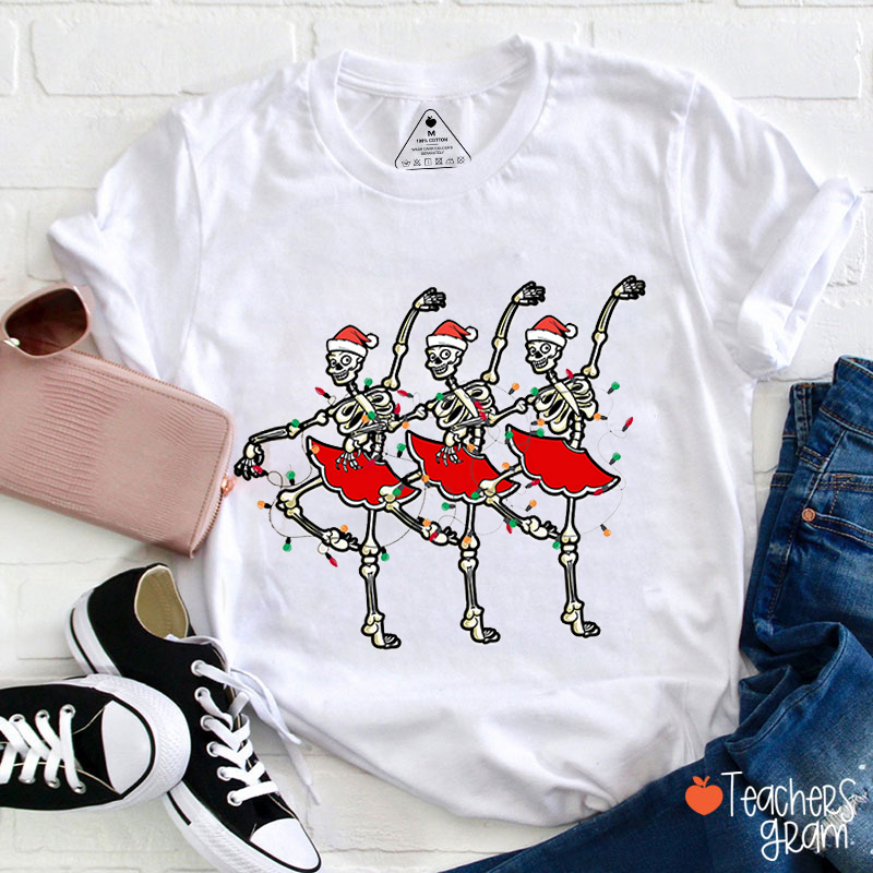 Dancing Skeleton Christmas Teacher T-Shirt