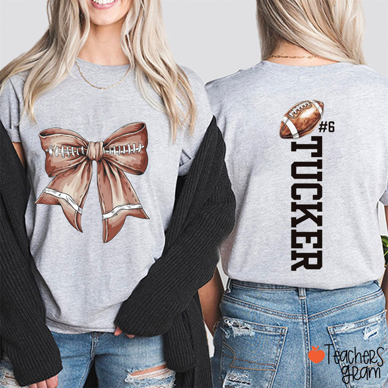 Personalized Sport Bow Game Day Teacher Two Sided T-Shirt
