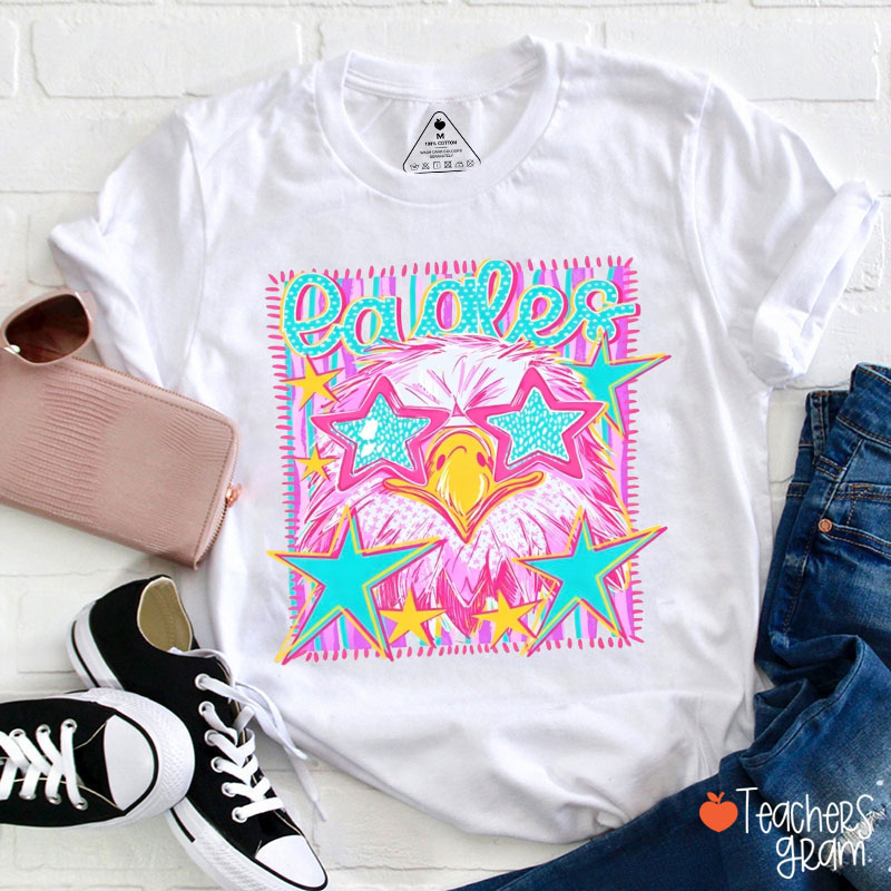 Personalized Mascot School Spirit Retro Neon Gradient Teacher T-Shirt