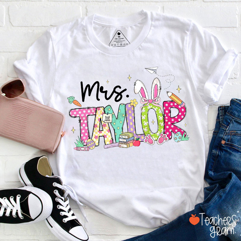 Personalized Name Easter Vibe Teacher T-Shirt