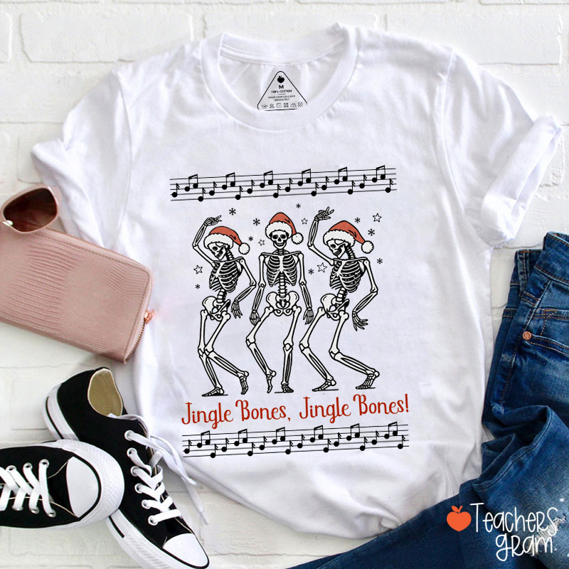 Jingle Bones Dancing Skeletons Christmas Teacher T-Shirt