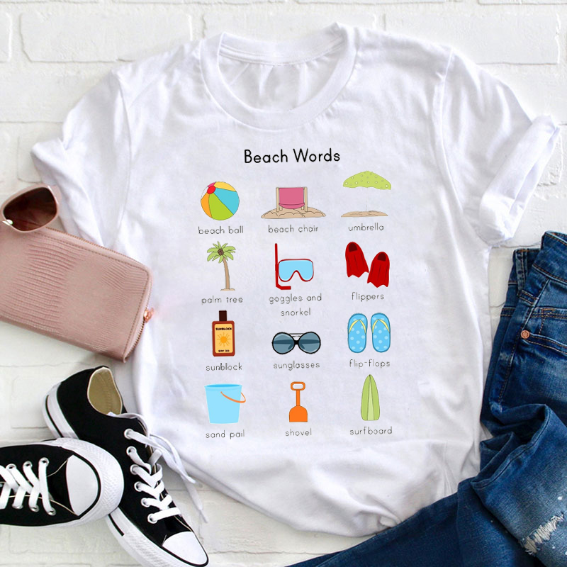 Writing Center Word List Beach Words Teacher T-Shirt